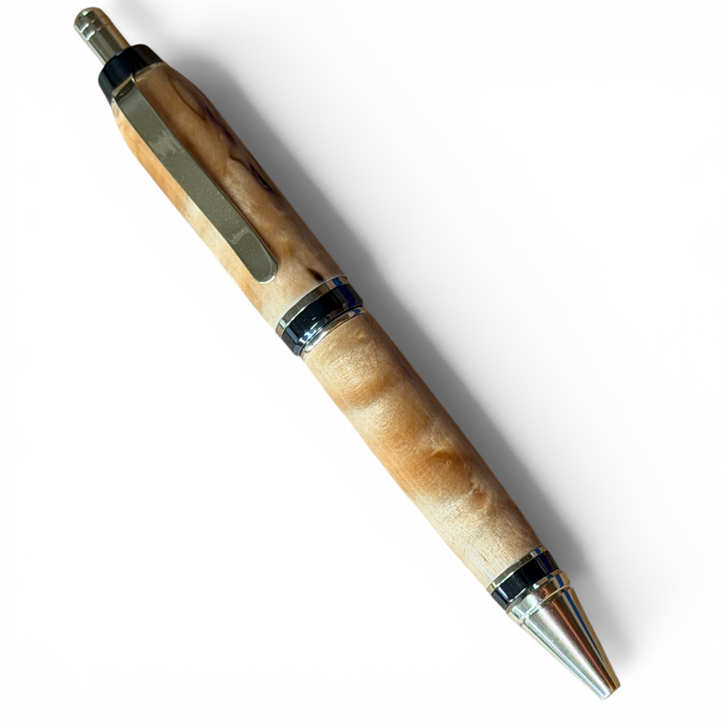 Cigar Style Click Pen Gold Curly Maple