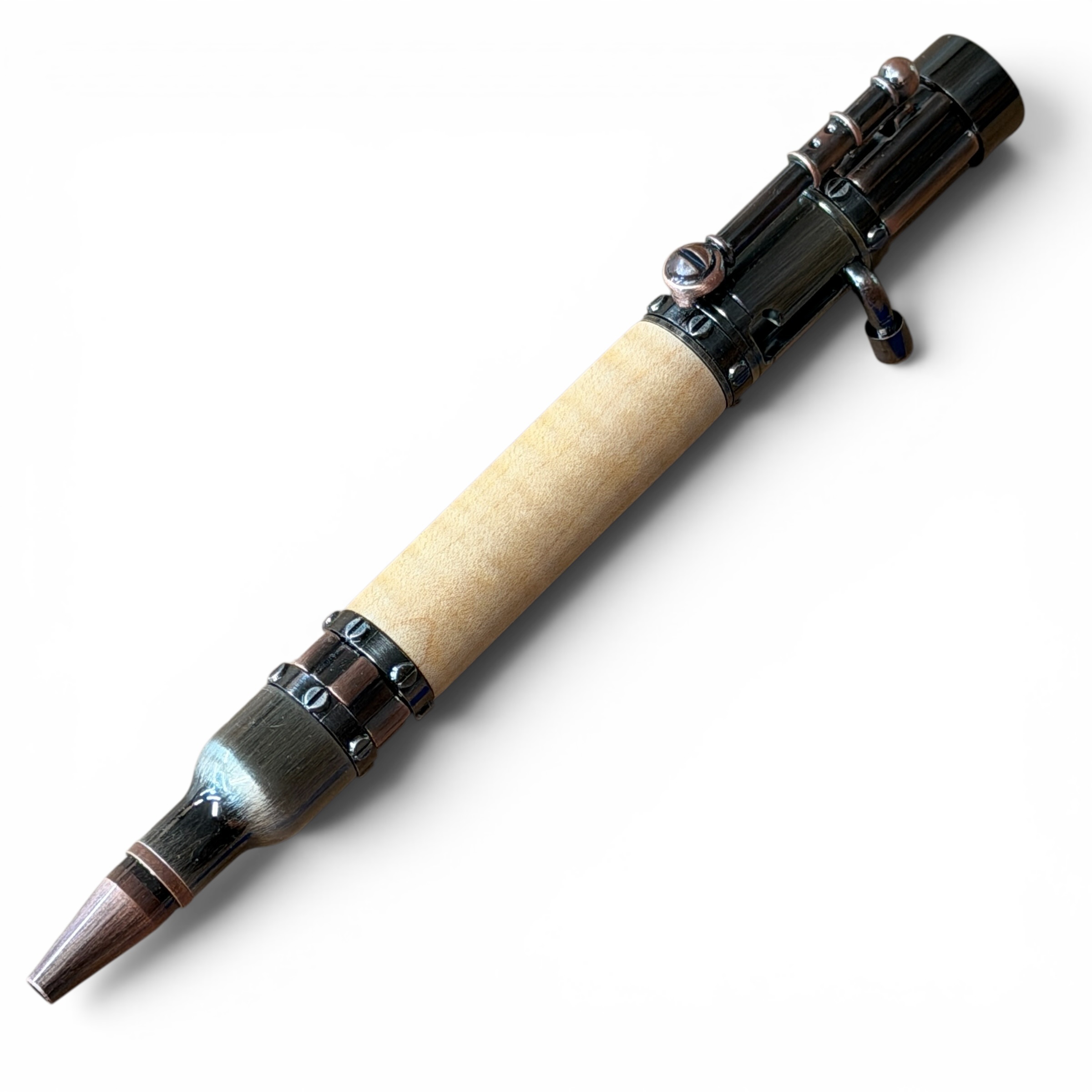 Steam Punk Pen Brass Curly Maple