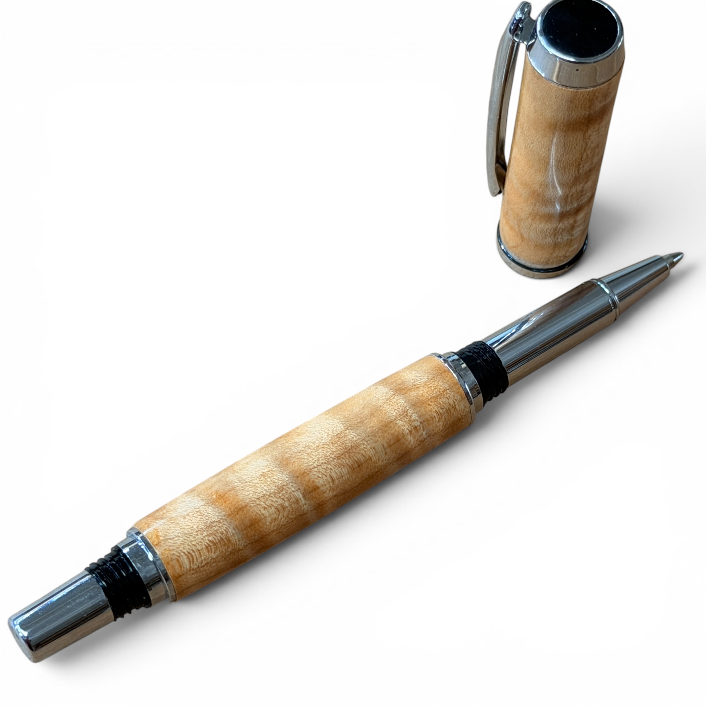 Fountain/Rollerball Chrome Curly Maple