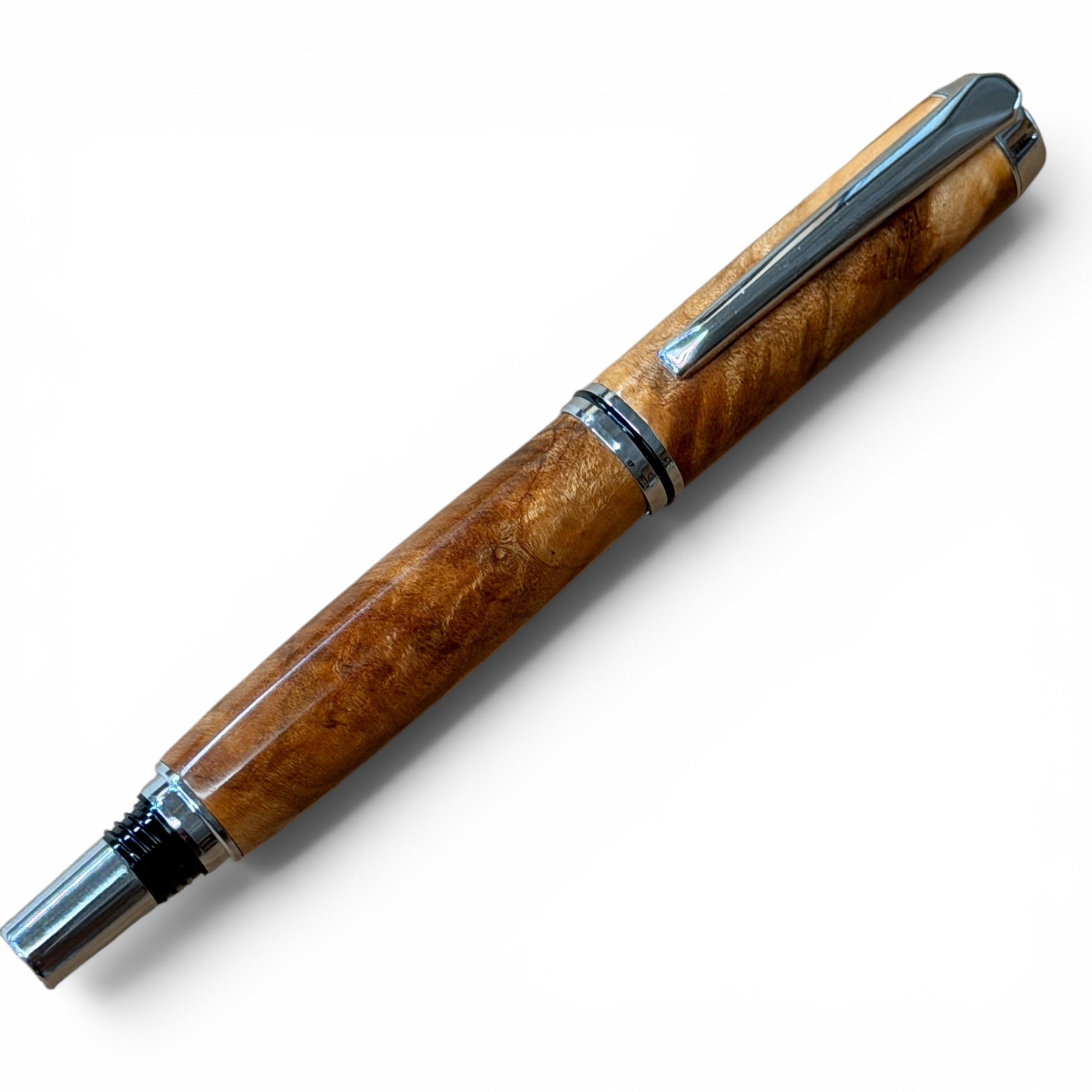Fountain/Rollerball Chrome Mineral Stained Maple burl