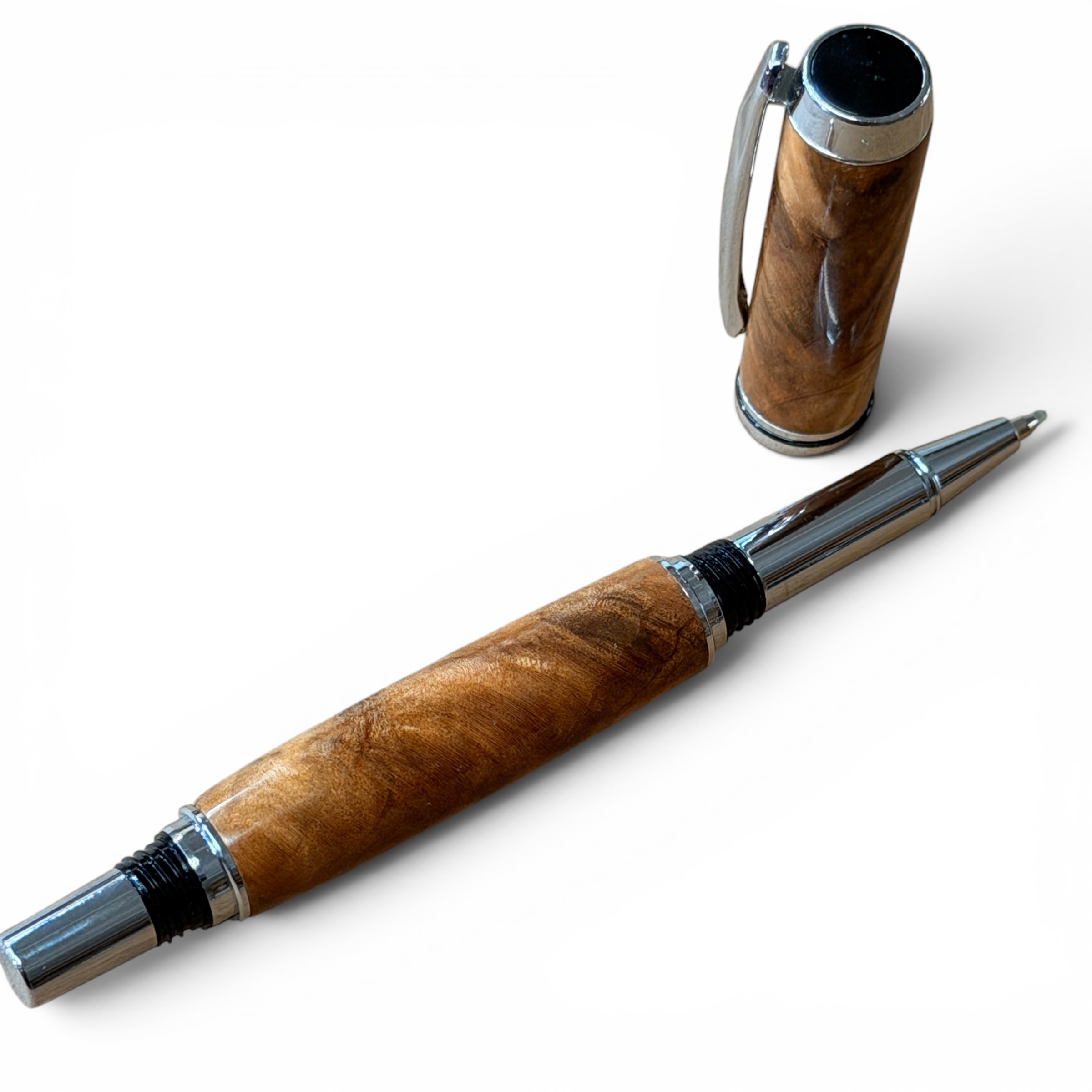 Fountain/Rollerball Chrome Mineral Stained Maple burl