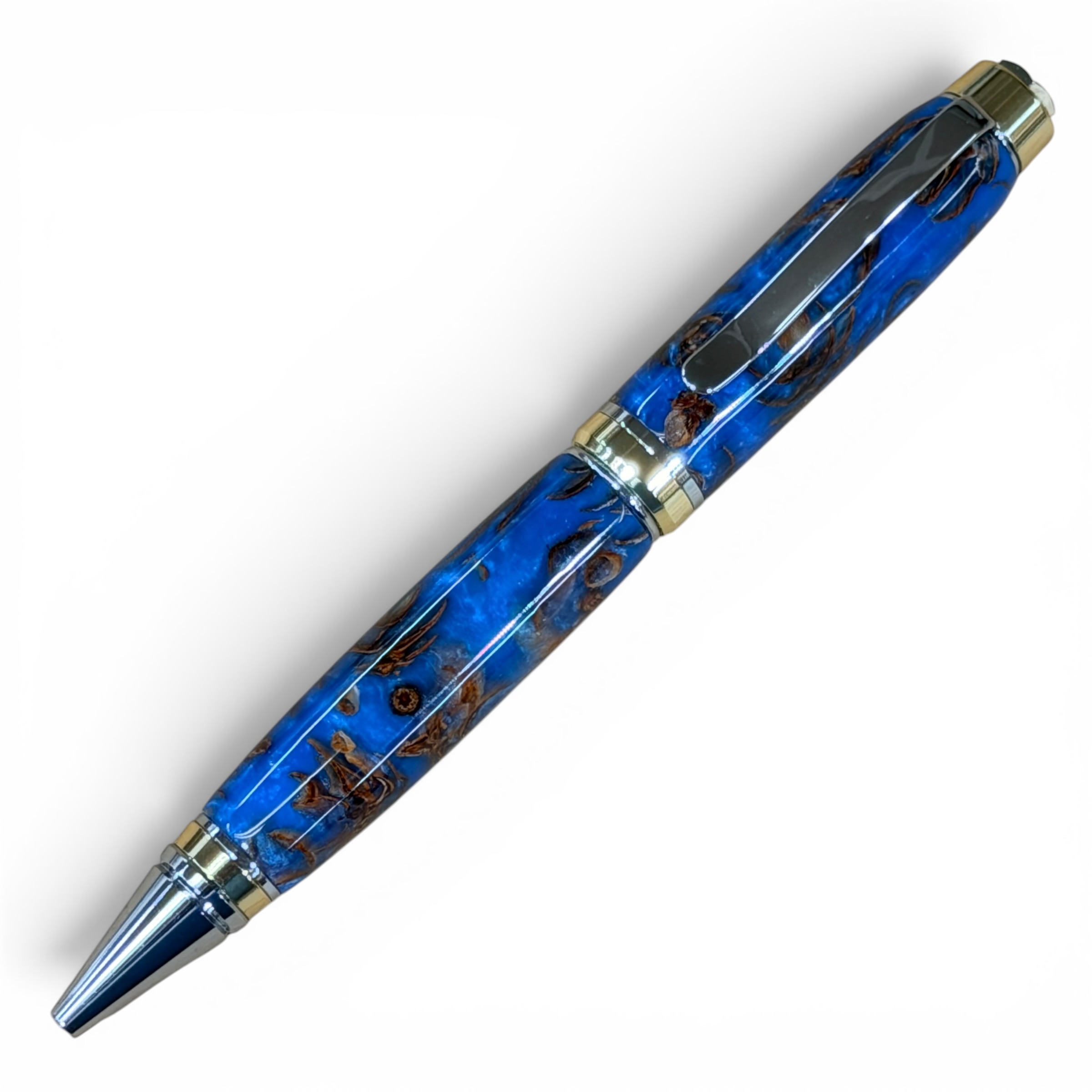 Big Ben Gold and Chrome Select Tamarack Cones and Blue Resin