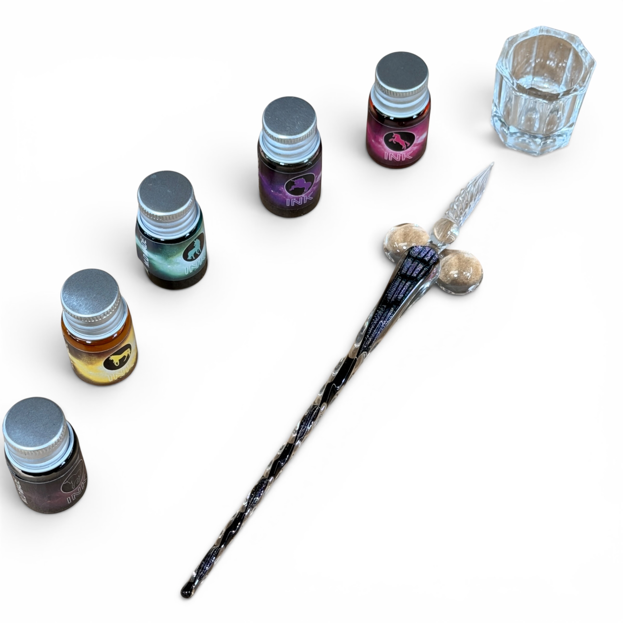 Glass Dip Pen 5 Ink Set Silver and Purple