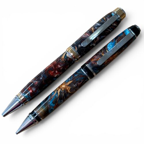 Select Cigar Pen and Pencil Set Blue Galaxy Swirl and Pinecone Resin