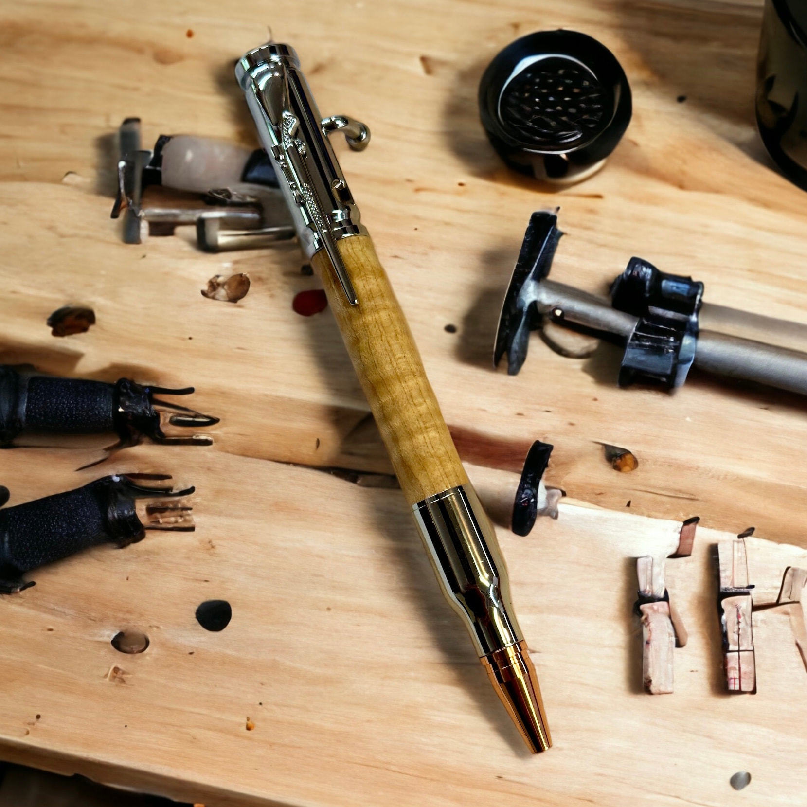Bolt Action Pen Chrome with Michigan Curly Maple